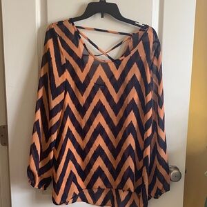 Moa Moa Zigzag Blouse in Orange and Navy